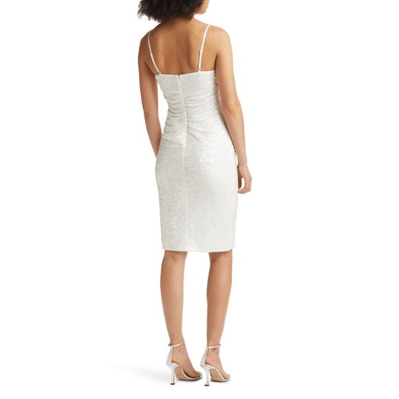 Eliza J Women's Sequin Ruched Sheath Dress - Pearl 4 - Picture 6 of 11